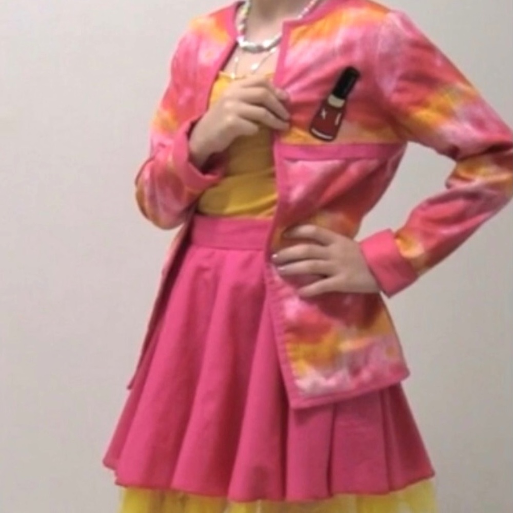 Tie Dye Blazer with Pink Skirt